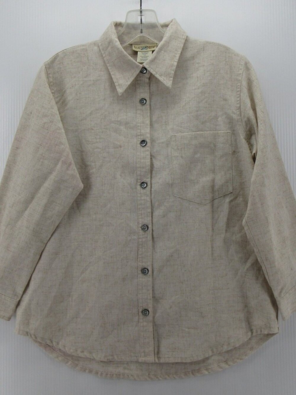 Travel Smith Top XS Petites Linen Blend Shirt Cottage Button Down